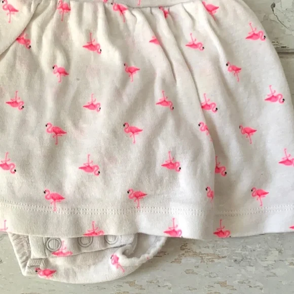 Carters 3m Baby Girl White Pink Flamingo Print Dress One Piece 100% Cotton - Picture 2 of 4